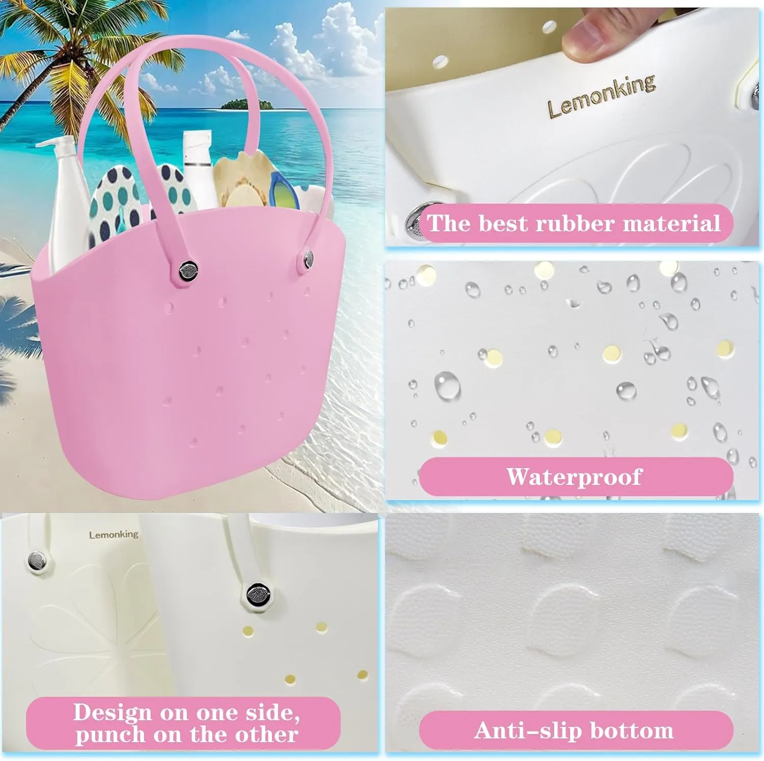 Rubber Beach Bag Large Waterproof Lightweight Washable Durable Bogo Bag Women Rubber Tote Bag for Beach, Pool, Gym