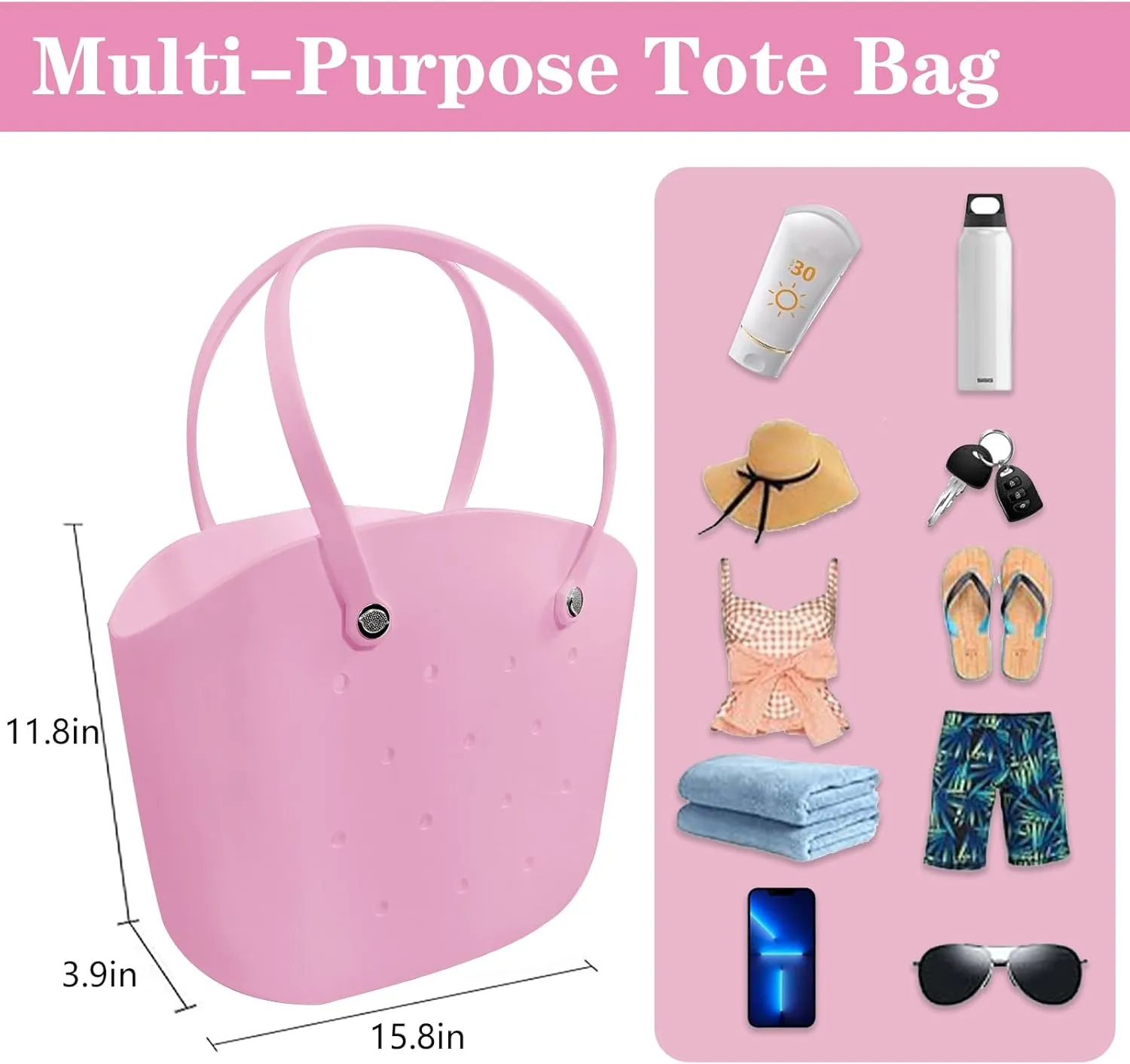 Rubber Beach Bag Large Waterproof Lightweight Washable Durable Bogo Bag Women Rubber Tote Bag for Beach, Pool, Gym
