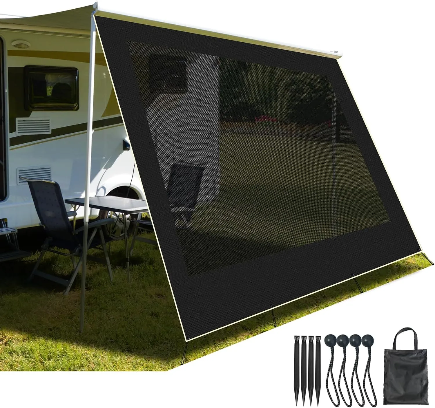 RV Awning Sun Shade Screen 15'3''×8', Heavy-Duty 600D PVC Mesh, Camping Trailer Awning Shadescreen for UV Protection ＆ Privacy