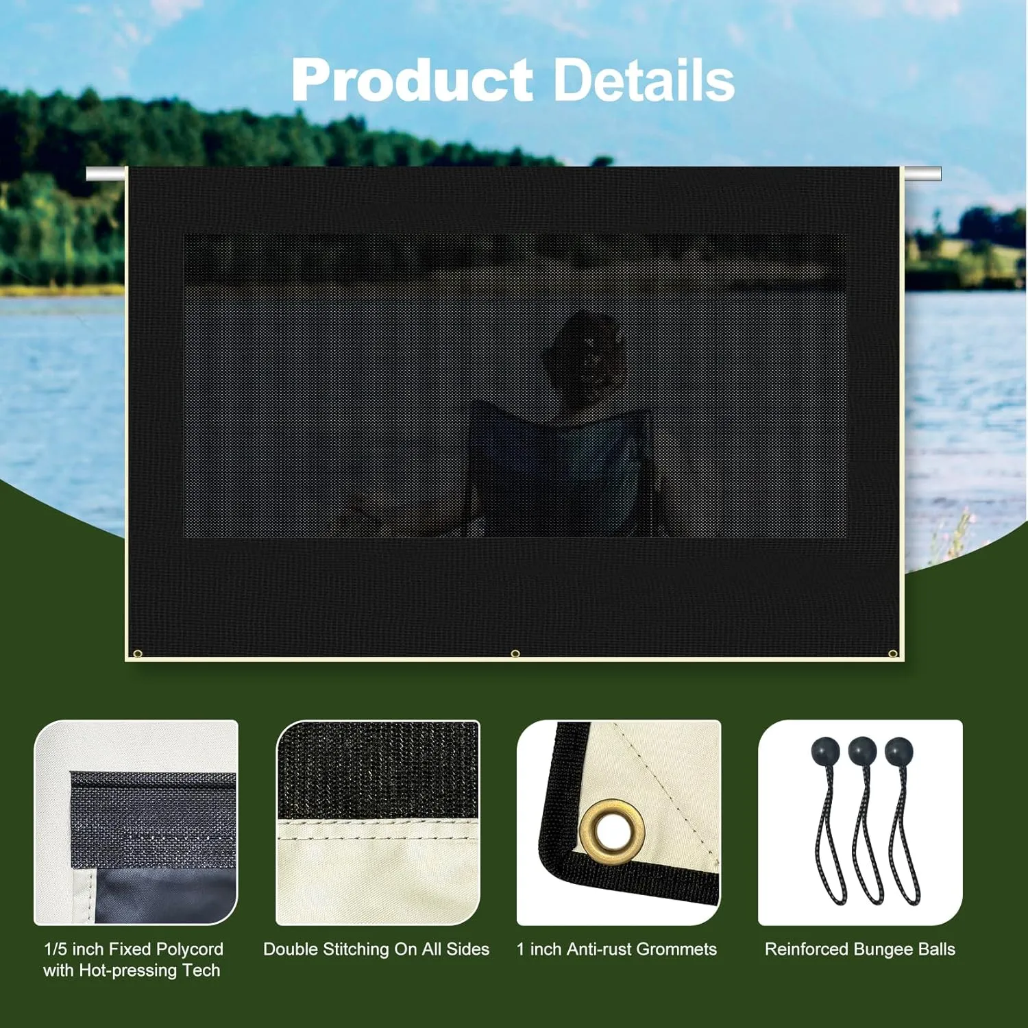 RV Awning Sun Shade Screen 15'3''×8', Heavy-Duty 600D PVC Mesh, Camping Trailer Awning Shadescreen for UV Protection ＆ Privacy