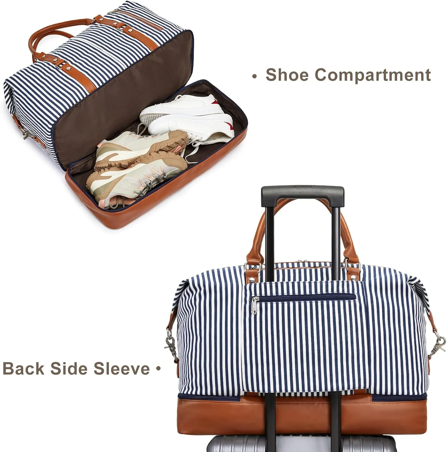 S-ZONE 21" Weekender Bags for Women 50L Canvas Overnight Weekend Bag with Shoe Compartment