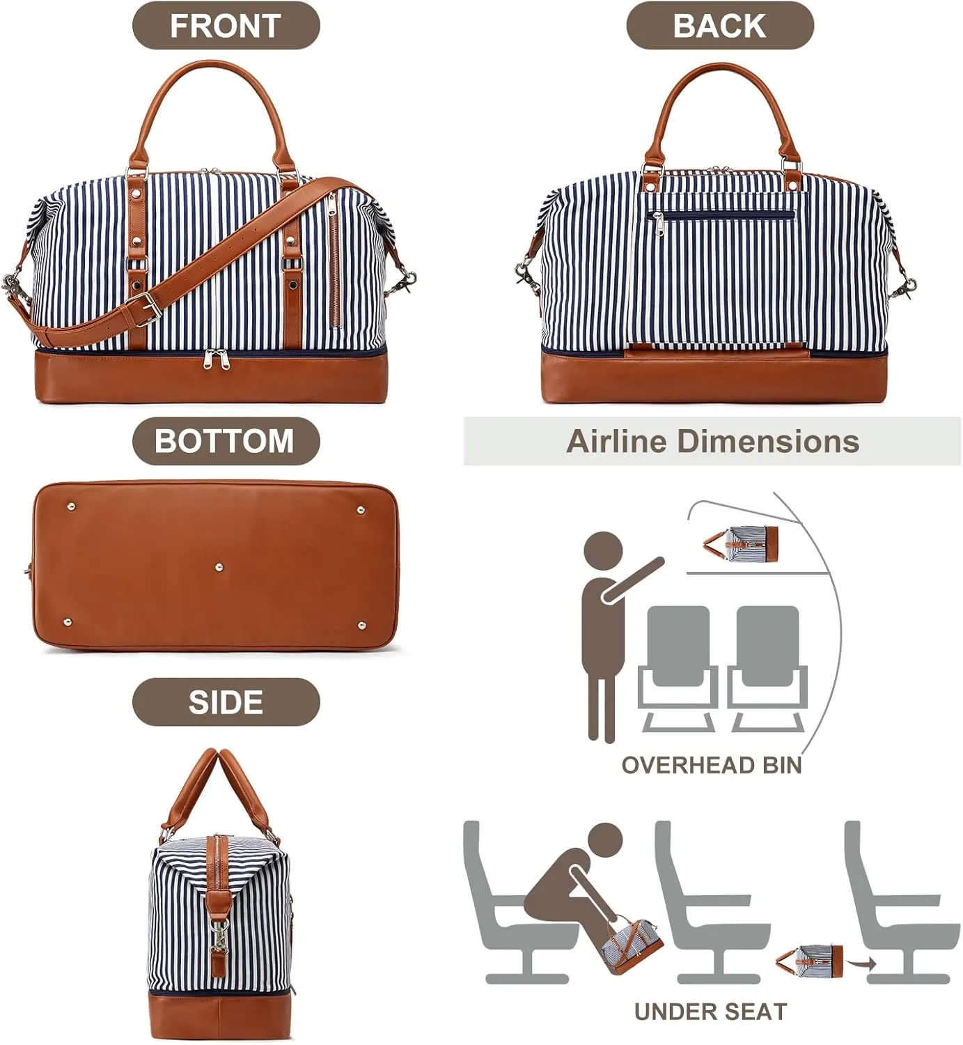 S-ZONE 21" Weekender Bags for Women 50L Canvas Overnight Weekend Bag with Shoe Compartment