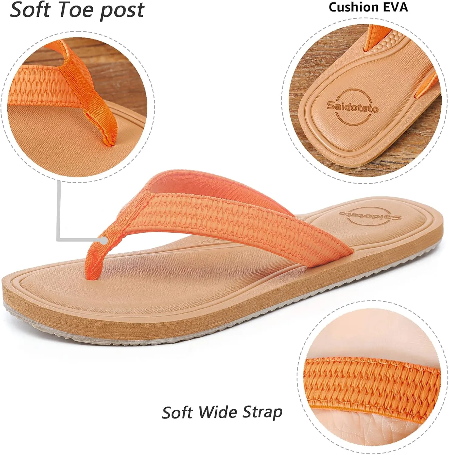 Saidoteto Women's Flip Flops Flat Sandal Casual Summer Thongs Comfort Slip-on Sandal Beach Wear
