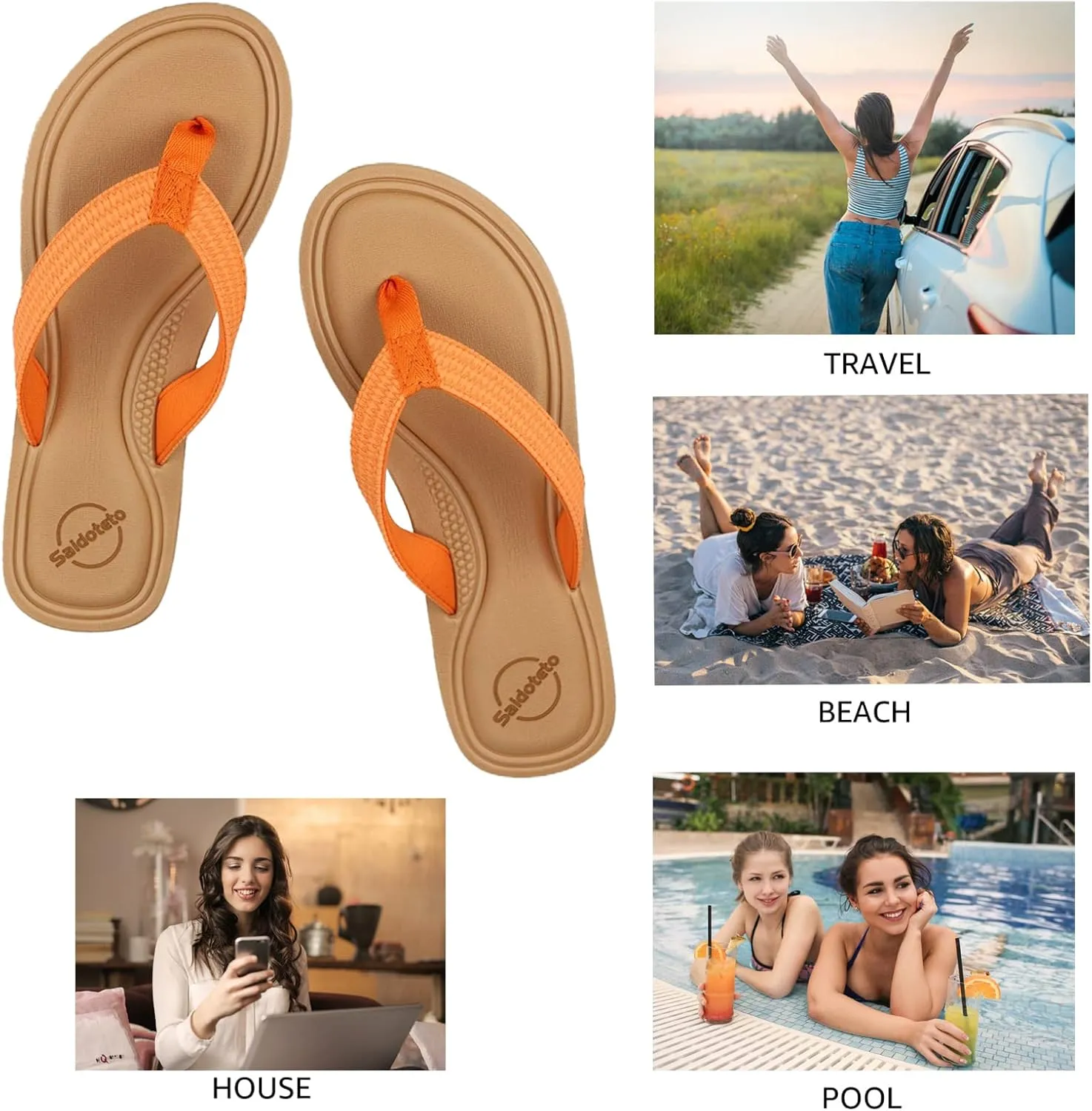 Saidoteto Women's Flip Flops Flat Sandal Casual Summer Thongs Comfort Slip-on Sandal Beach Wear
