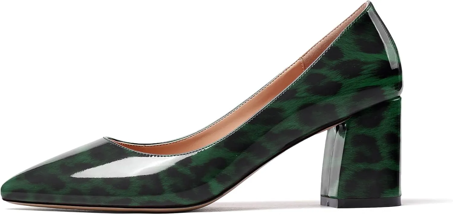 SAMMITOP Women's Chunky Block Pumps Closed Toe Slip On Heels Business Office Classic Dress Shoes