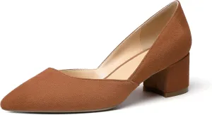 SAMMITOP Women's Pointed Toe D'Orsay Block Chunky Heels Pumps Slip On Classic Dress Shoes