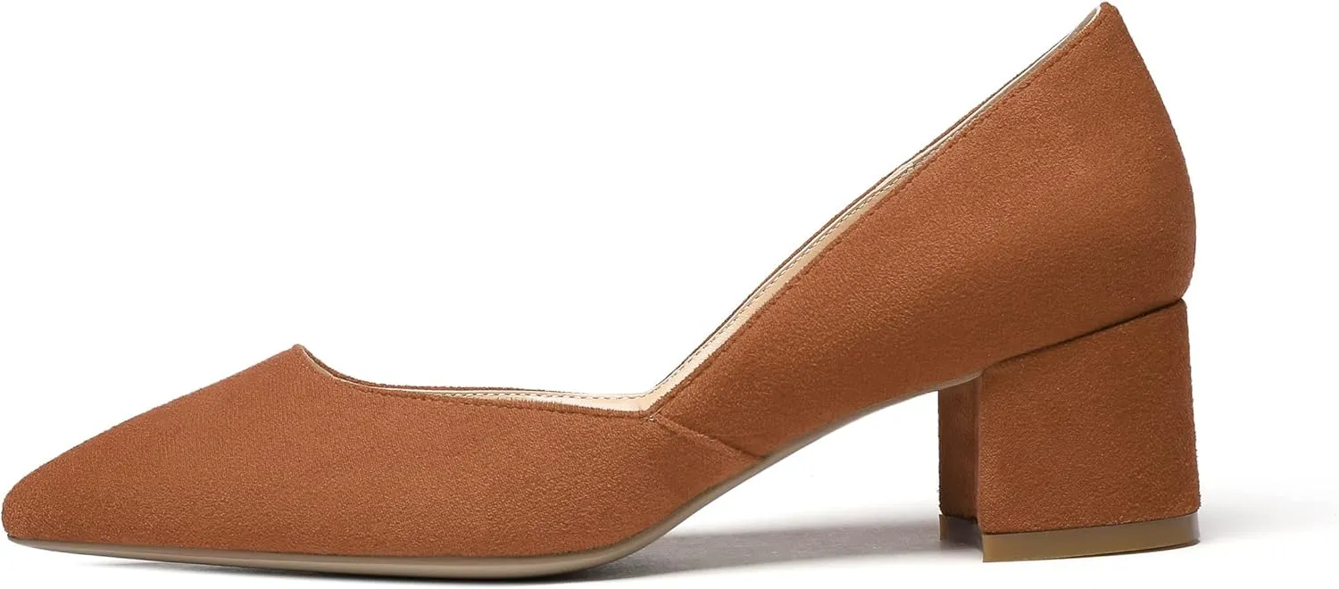 SAMMITOP Women's Pointed Toe D'Orsay Block Chunky Heels Pumps Slip On Classic Dress Shoes