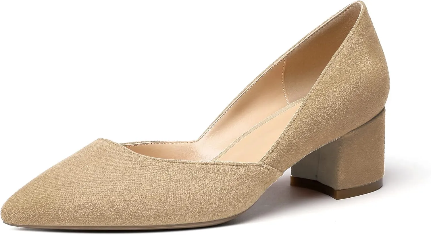 SAMMITOP Women's Pointed Toe D'Orsay Block Chunky Heels Pumps Slip On Classic Dress Shoes
