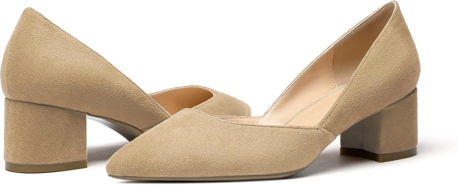 SAMMITOP Women's Pointed Toe D'Orsay Block Chunky Heels Pumps Slip On Classic Dress Shoes