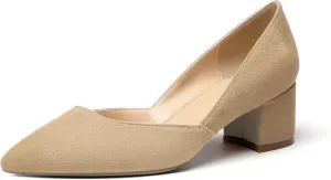 SAMMITOP Women's Pointed Toe D'Orsay Block Chunky Heels Pumps Slip On Classic Dress Shoes