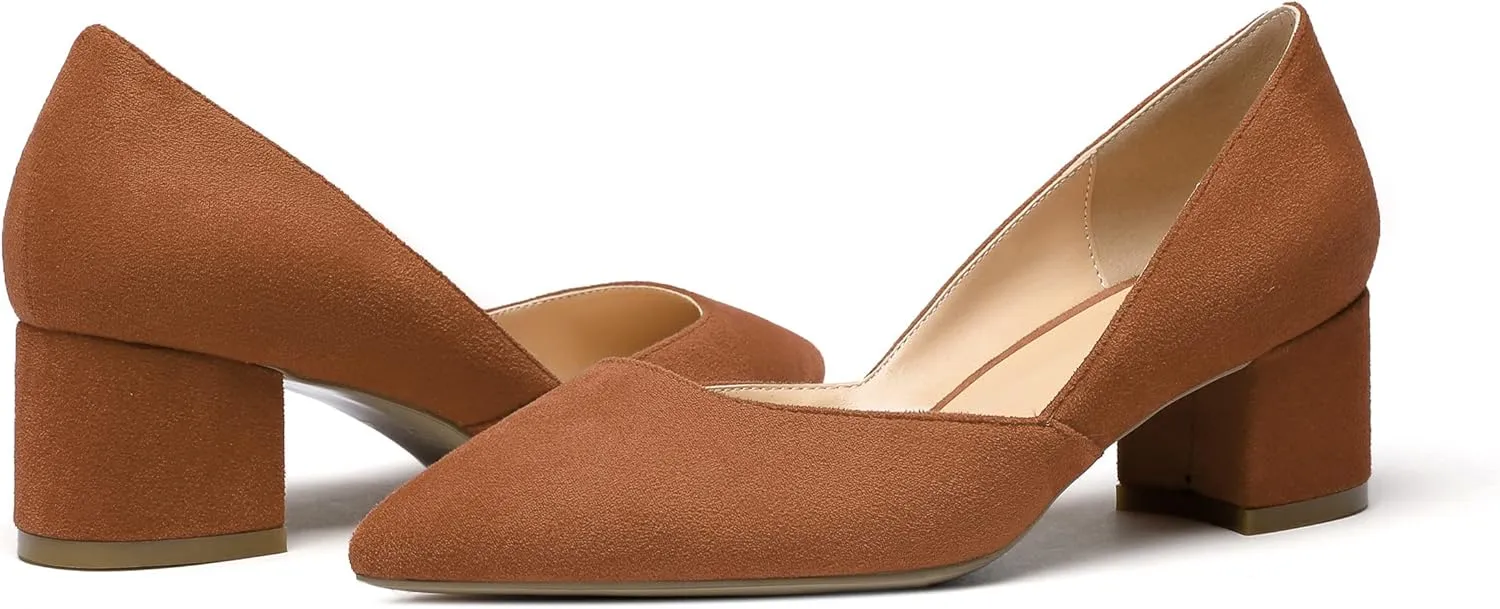 SAMMITOP Women's Pointed Toe D'Orsay Block Chunky Heels Pumps Slip On Classic Dress Shoes