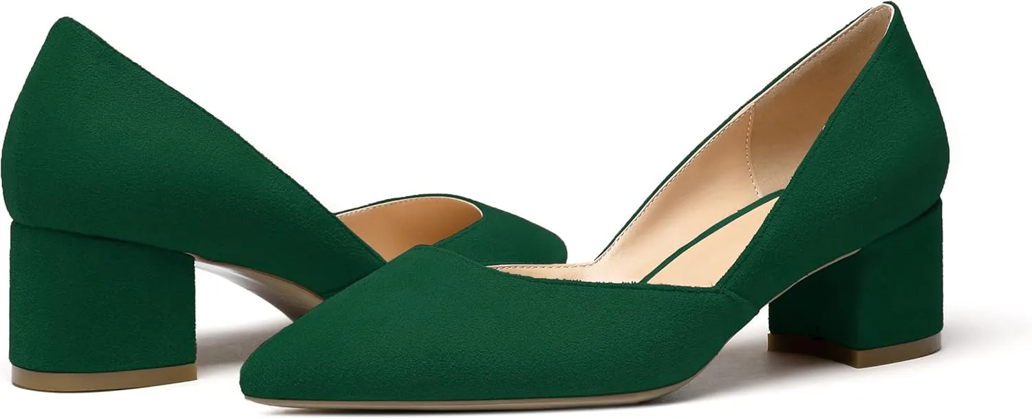SAMMITOP Women's Pointed Toe D'Orsay Block Chunky Heels Pumps Slip On Classic Dress Shoes