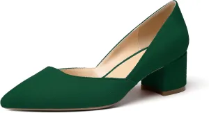 SAMMITOP Women's Pointed Toe D'Orsay Block Chunky Heels Pumps Slip On Classic Dress Shoes