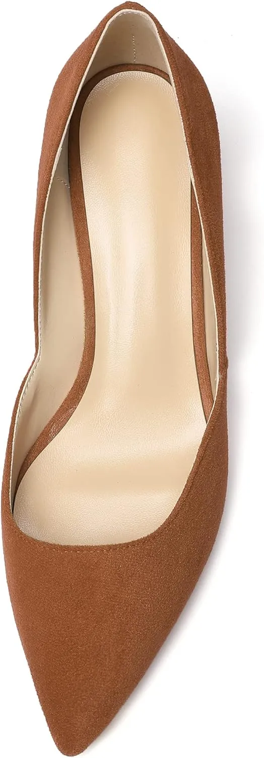 SAMMITOP Women's Pointed Toe D'Orsay Block Chunky Heels Pumps Slip On Classic Dress Shoes