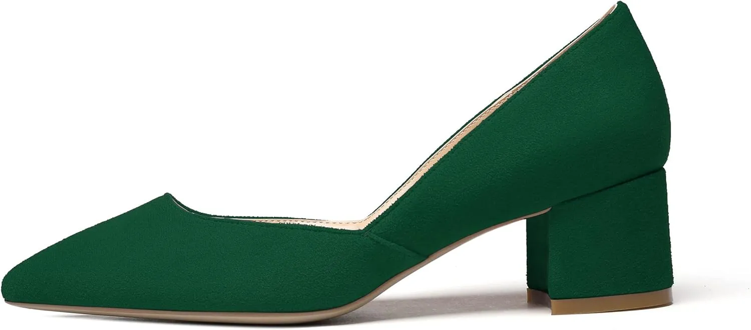 SAMMITOP Women's Pointed Toe D'Orsay Block Chunky Heels Pumps Slip On Classic Dress Shoes