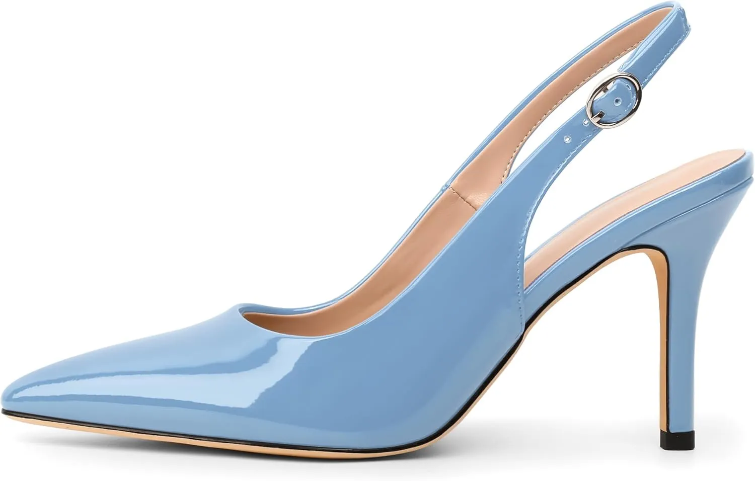 SAMMITOP Women's Pointed Toe Slingback Pumps Buckle Strap High Heels Stilettos Slip On Party Prom Dress Shoes 3.5 Inch