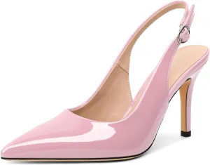 SAMMITOP Women's Pointed Toe Slingback Pumps Buckle Strap High Heels Stilettos Slip On Party Prom Dress Shoes 3.5 Inch