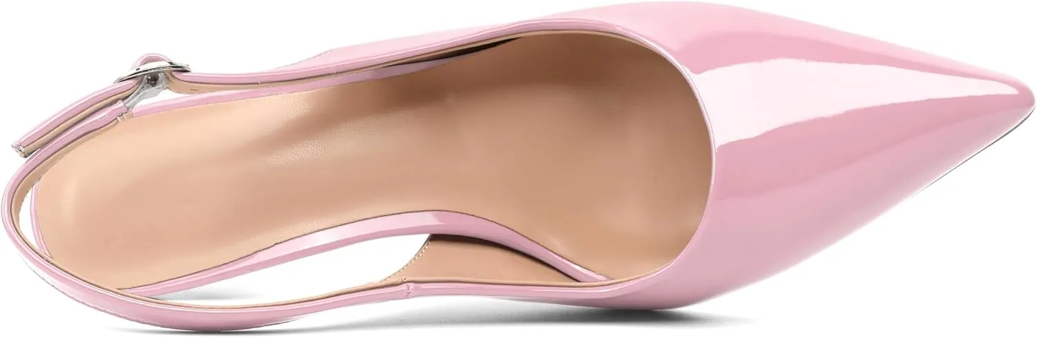 SAMMITOP Women's Pointed Toe Slingback Pumps Buckle Strap High Heels Stilettos Slip On Party Prom Dress Shoes 3.5 Inch