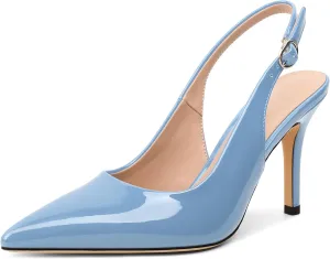 SAMMITOP Women's Pointed Toe Slingback Pumps Buckle Strap High Heels Stilettos Slip On Party Prom Dress Shoes 3.5 Inch
