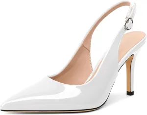 SAMMITOP Women's Pointed Toe Slingback Pumps Buckle Strap High Heels Stilettos Slip On Party Prom Dress Shoes 3.5 Inch