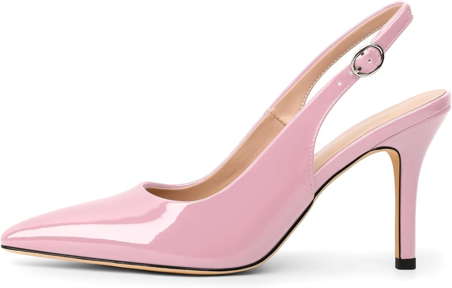 SAMMITOP Women's Pointed Toe Slingback Pumps Buckle Strap High Heels Stilettos Slip On Party Prom Dress Shoes 3.5 Inch