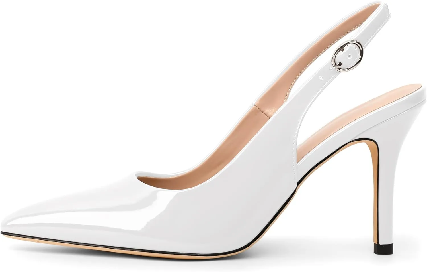 SAMMITOP Women's Pointed Toe Slingback Pumps Buckle Strap High Heels Stilettos Slip On Party Prom Dress Shoes 3.5 Inch