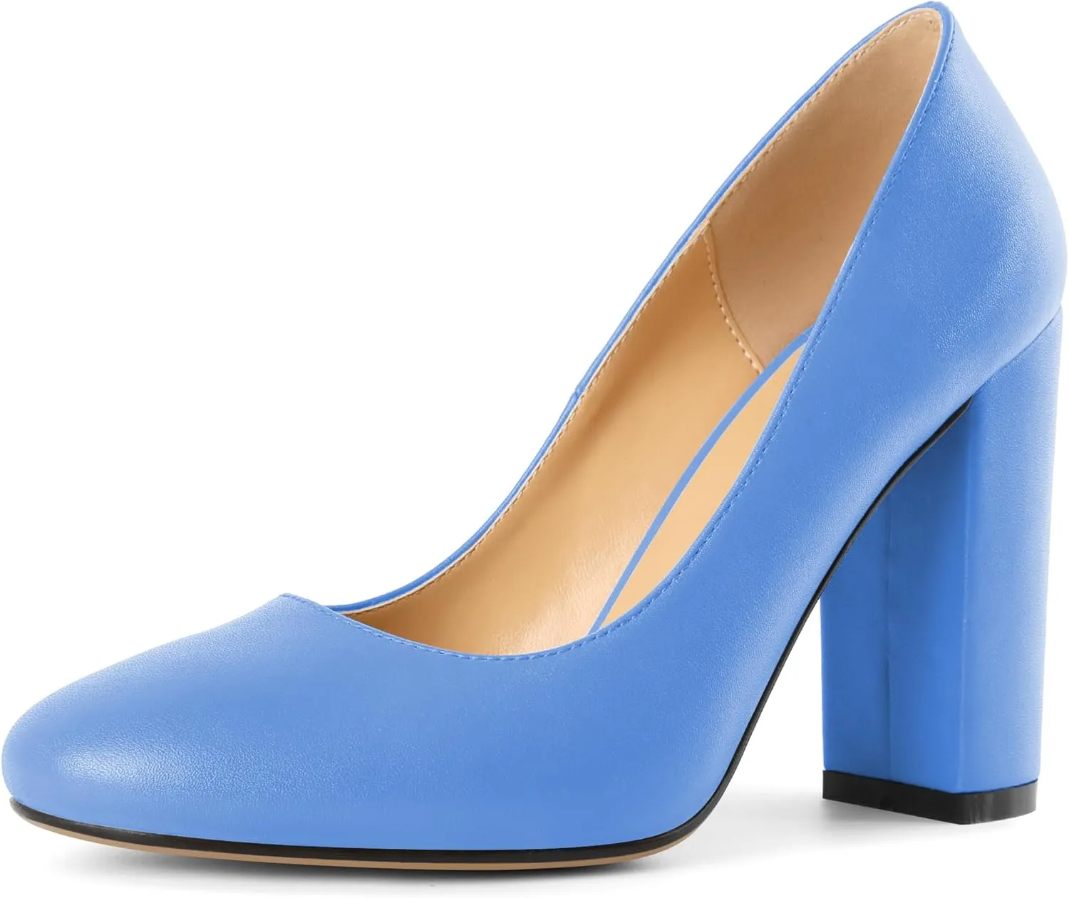 SAMMITOP Women's Round Toe Block Heel Pumps Slip On Chunky High Heels Classic Dress Shoes for Wedding Party Events 4''