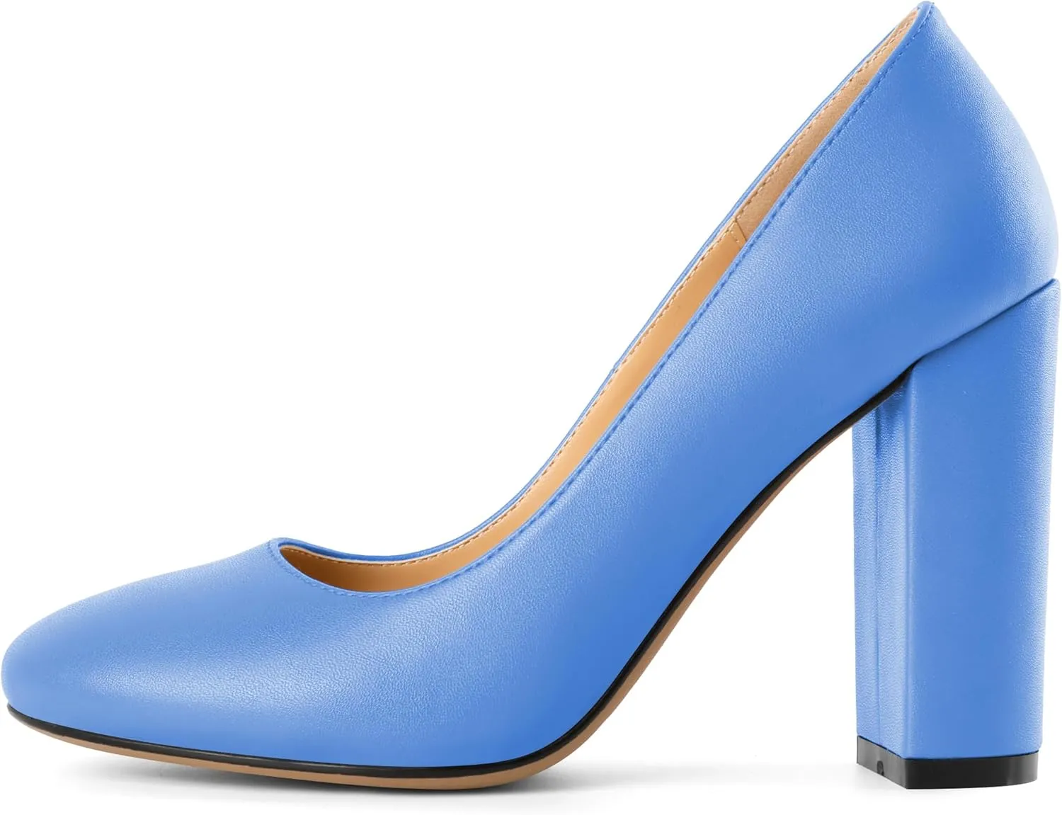 SAMMITOP Women's Round Toe Block Heel Pumps Slip On Chunky High Heels Classic Dress Shoes for Wedding Party Events 4''