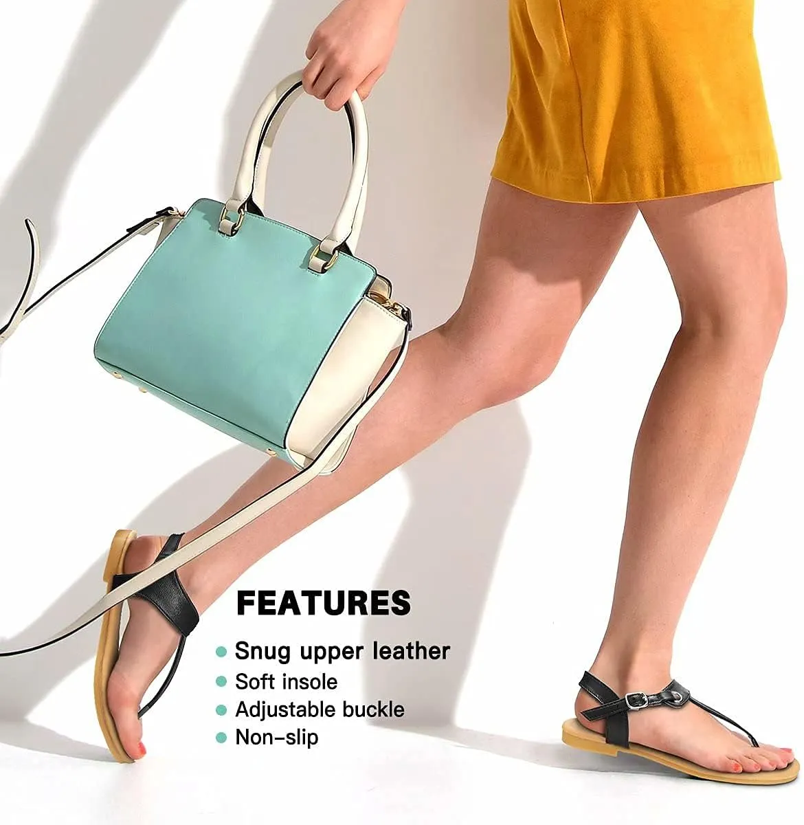 Sandals for women - Womens Comfortable Cute Flat Thong Sandals - Women’s Summer Sandal Shoes with Adjustable Ankle Buckle T-Strap