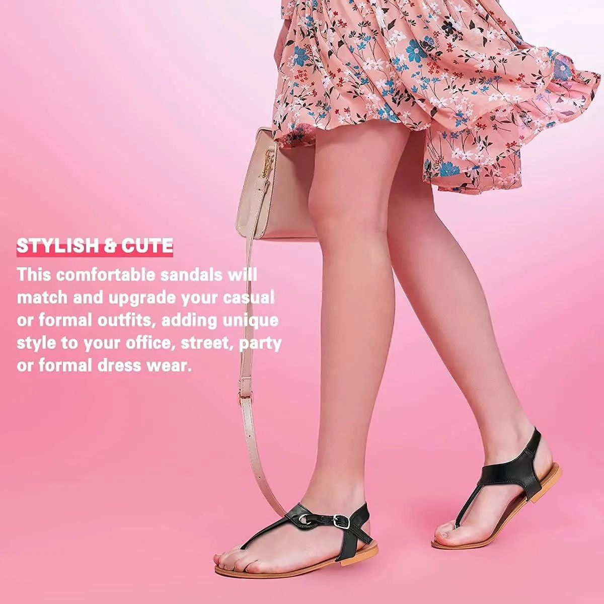 Sandals for women - Womens Comfortable Cute Flat Thong Sandals - Women’s Summer Sandal Shoes with Adjustable Ankle Buckle T-Strap