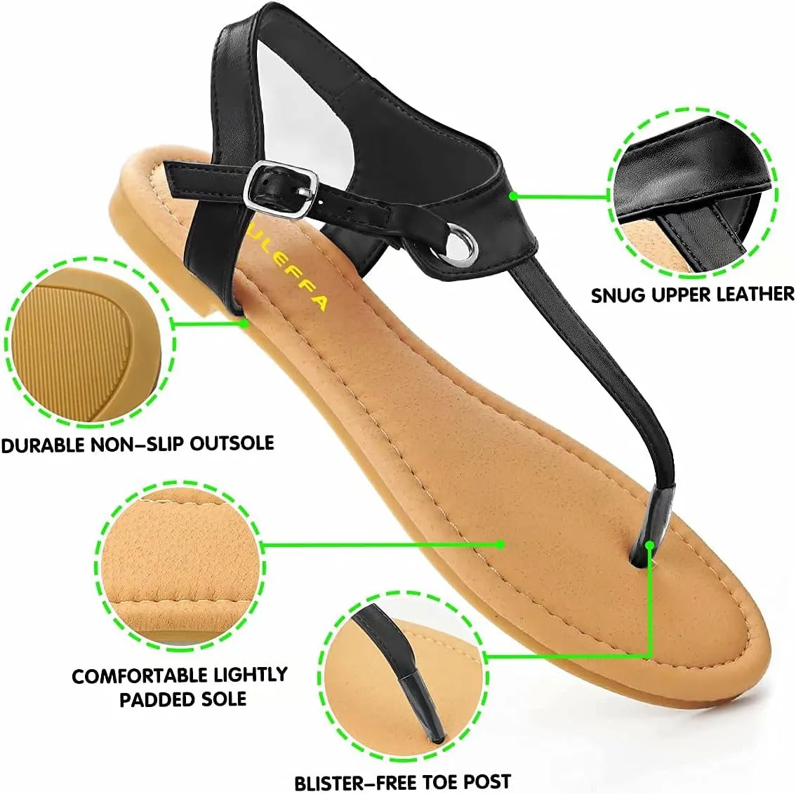 Sandals for women - Womens Comfortable Cute Flat Thong Sandals - Women’s Summer Sandal Shoes with Adjustable Ankle Buckle T-Strap