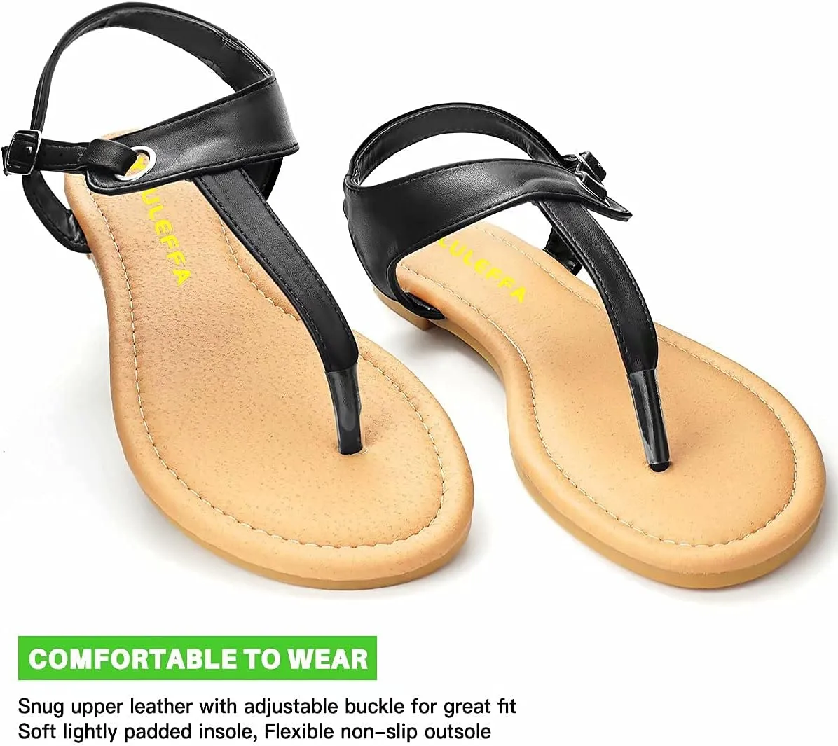 Sandals for women - Womens Comfortable Cute Flat Thong Sandals - Women’s Summer Sandal Shoes with Adjustable Ankle Buckle T-Strap