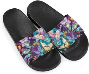 Sandals Women Comfortable Lightweight Summer Sandals Non Slip Slides Butterfly Print Beach Hotel Indoor Outdoor
