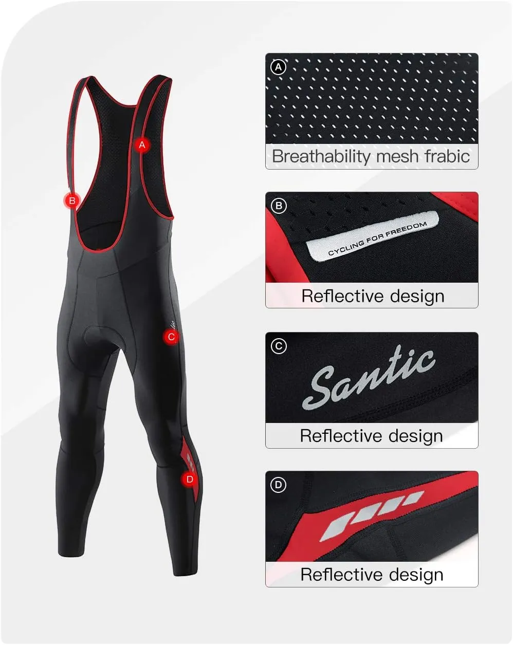 Santic Men's Winter Fleece Pro Cycling Bib Pants 4D Padded Thermal Cold Weather Bike Riding Pants with Pockets
