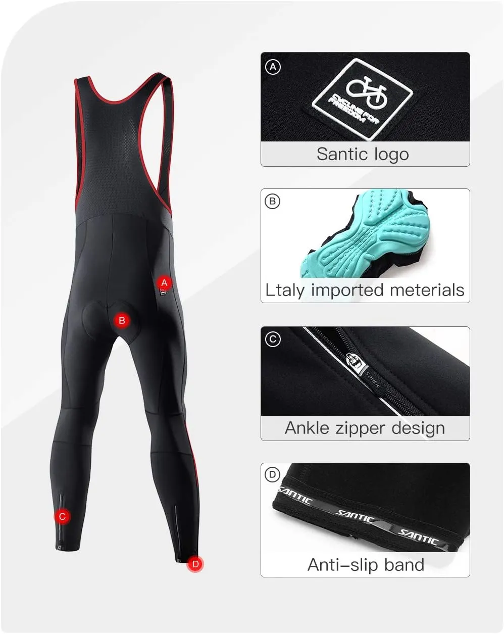 Santic Men's Winter Fleece Pro Cycling Bib Pants 4D Padded Thermal Cold Weather Bike Riding Pants with Pockets