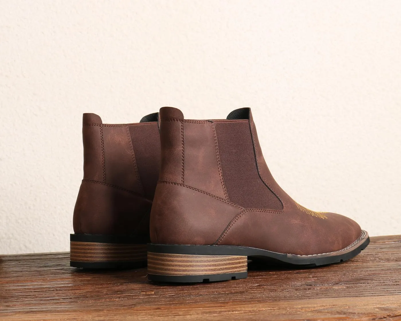 Santimon Men's Square Toe Chelsea Boots, Ankle High, Slip-On, Anti-Slip Dress Casual Outdoor Boots