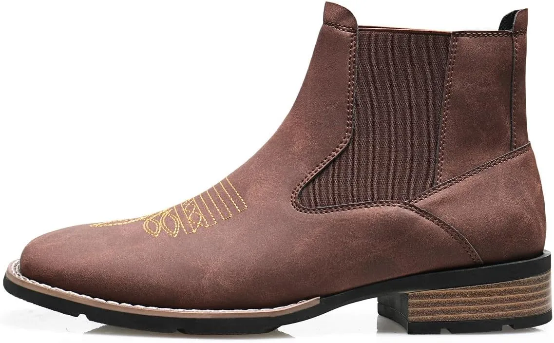 Santimon Men's Square Toe Chelsea Boots, Ankle High, Slip-On, Anti-Slip Dress Casual Outdoor Boots