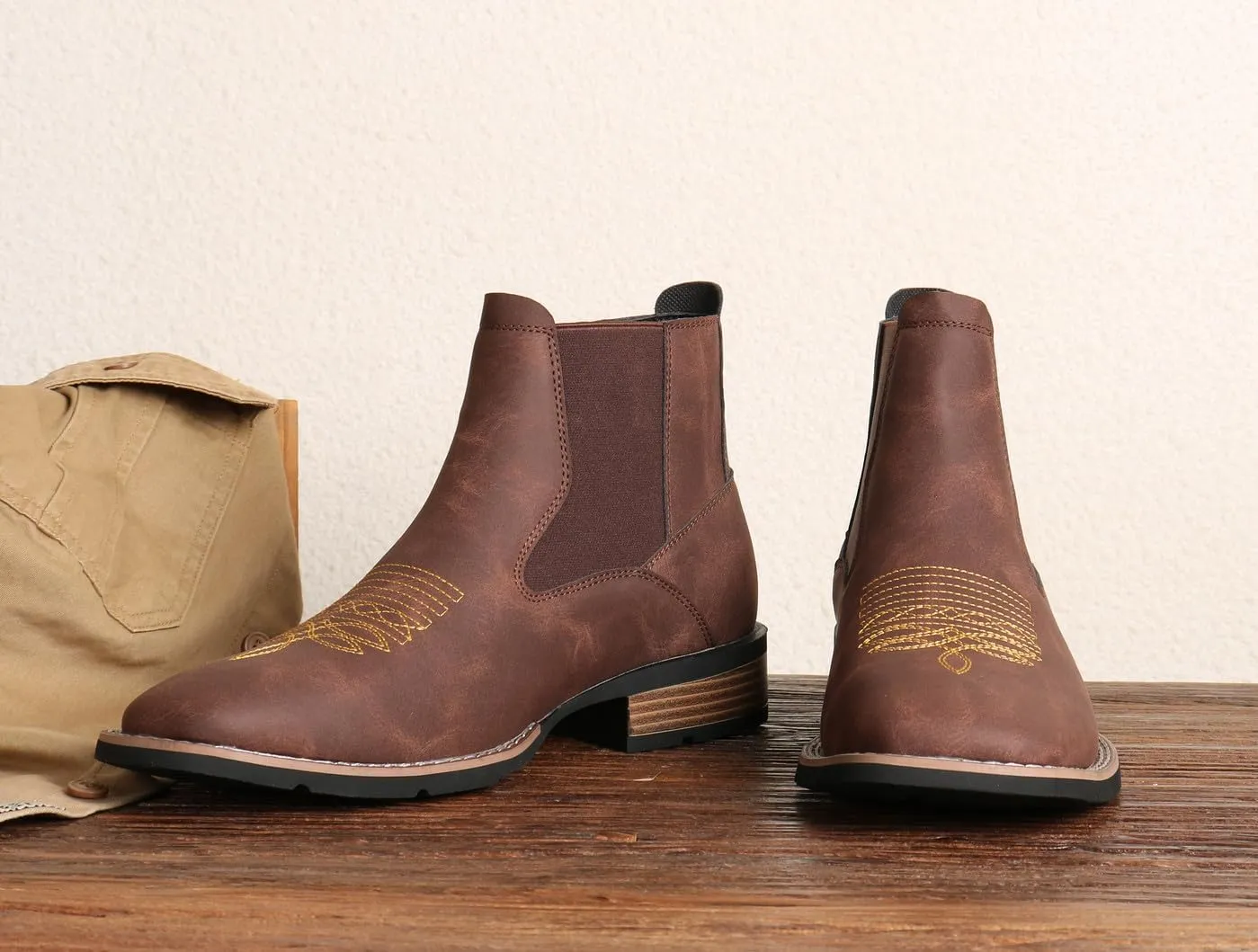 Santimon Men's Square Toe Chelsea Boots, Ankle High, Slip-On, Anti-Slip Dress Casual Outdoor Boots