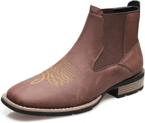 Santimon Men's Square Toe Chelsea Boots, Ankle High, Slip-On, Anti-Slip Dress Casual Outdoor Boots