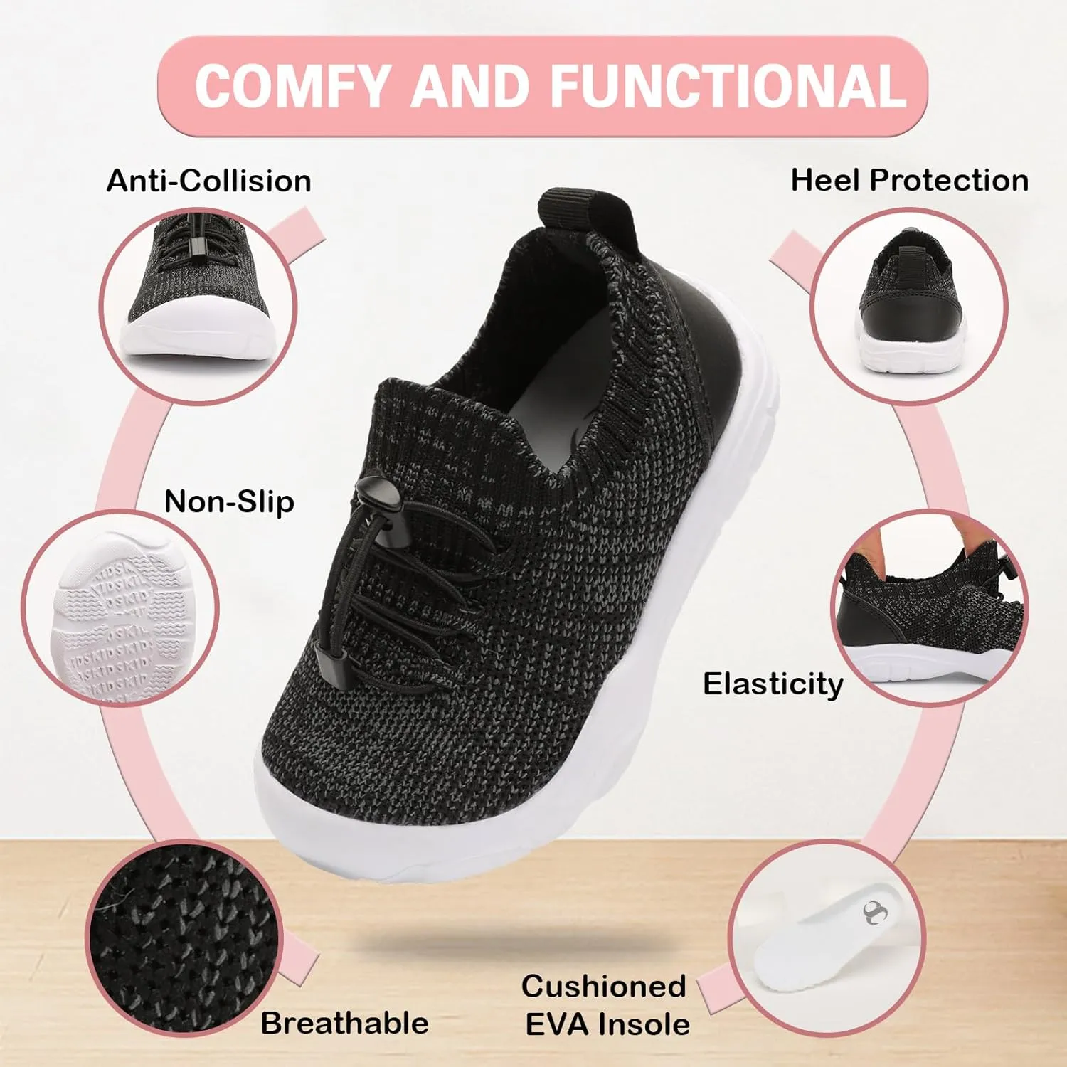 Scurtain Toddler Shoes Boys Girls Tennis Shoes Kids Barefoot Shoes Slip on Sneakers Breathable Walking Running Shoes