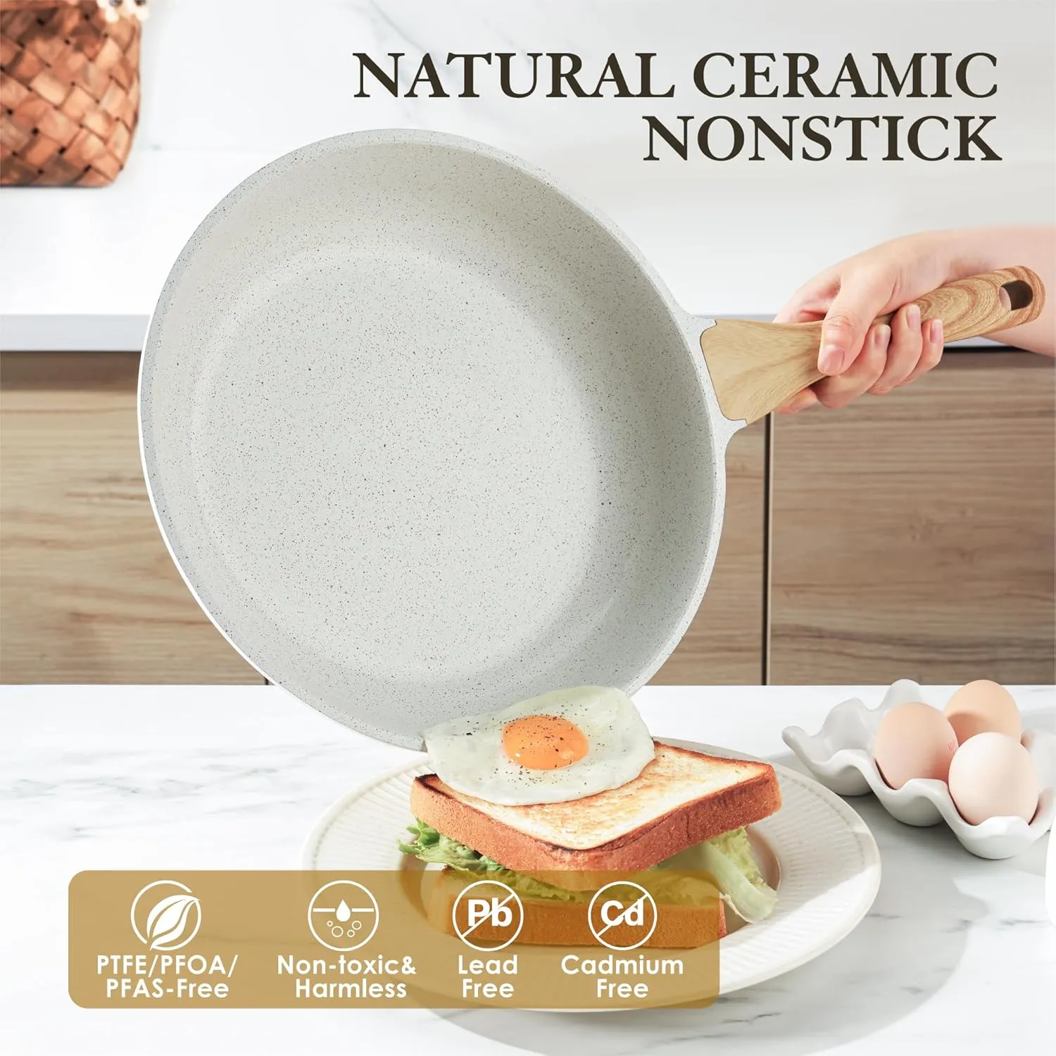 SENSARTE Nonstick Ceramic Frying Pan Skillet, 11 Inch Omelet Pan, Healthy Non Toxic Induction Compatible Egg Pan with Heat Resistant Handle, PTFE and PFAS-Free