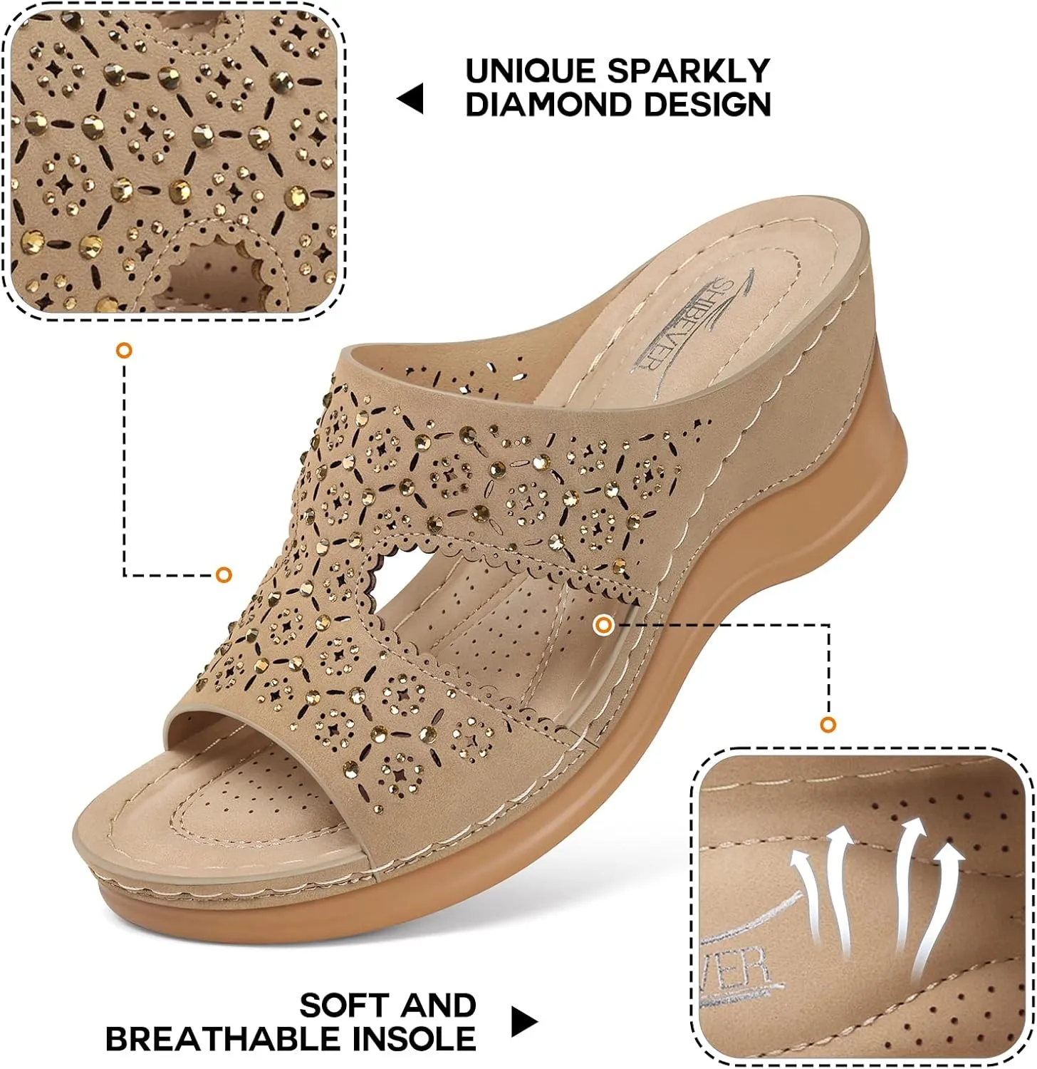 SHIBEVER Wedge Sandals for Women Dressy: Summer Slip On Womens - Slide Comfortable Walking Platform Sandals