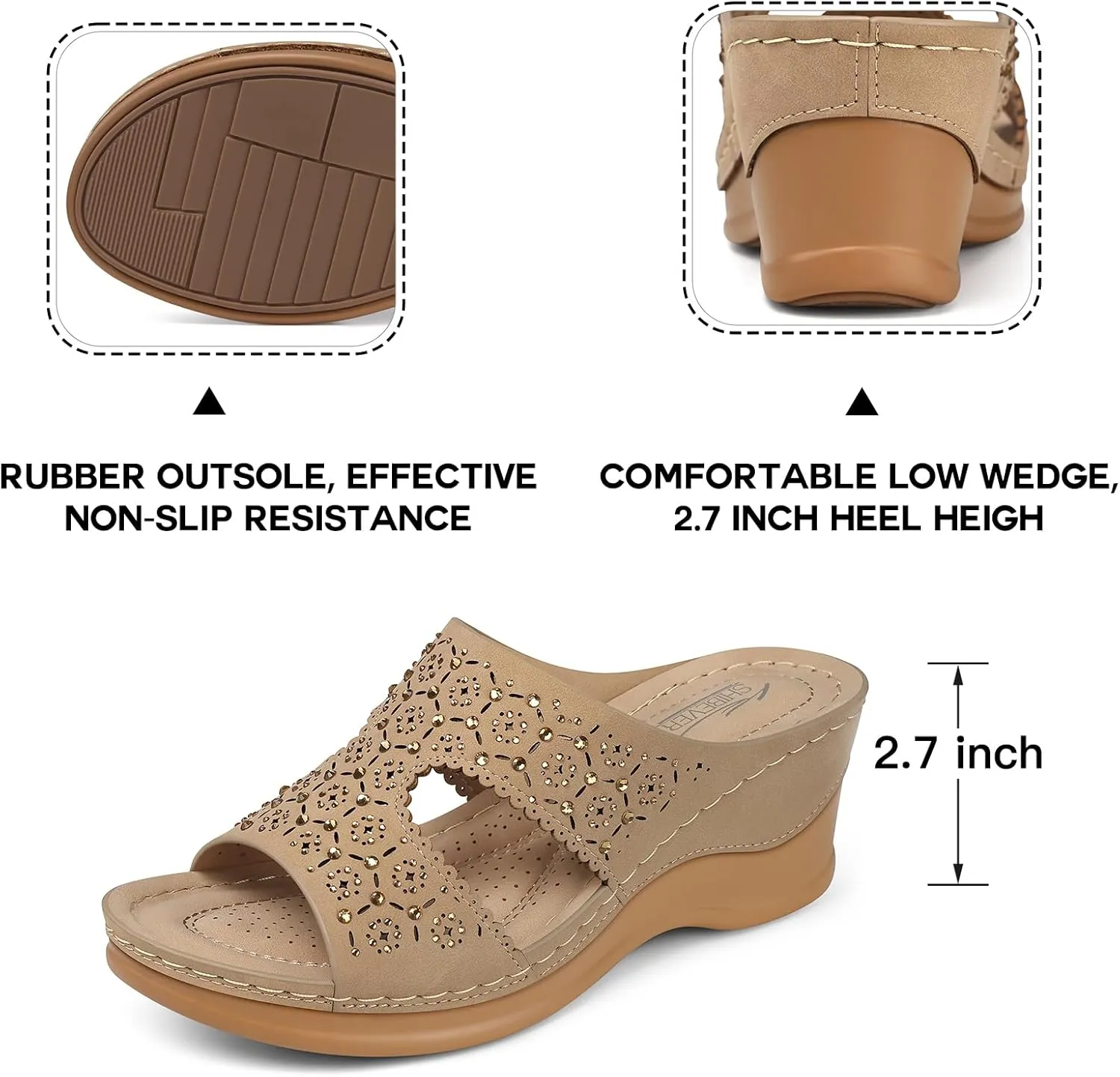SHIBEVER Wedge Sandals for Women Dressy: Summer Slip On Womens - Slide Comfortable Walking Platform Sandals