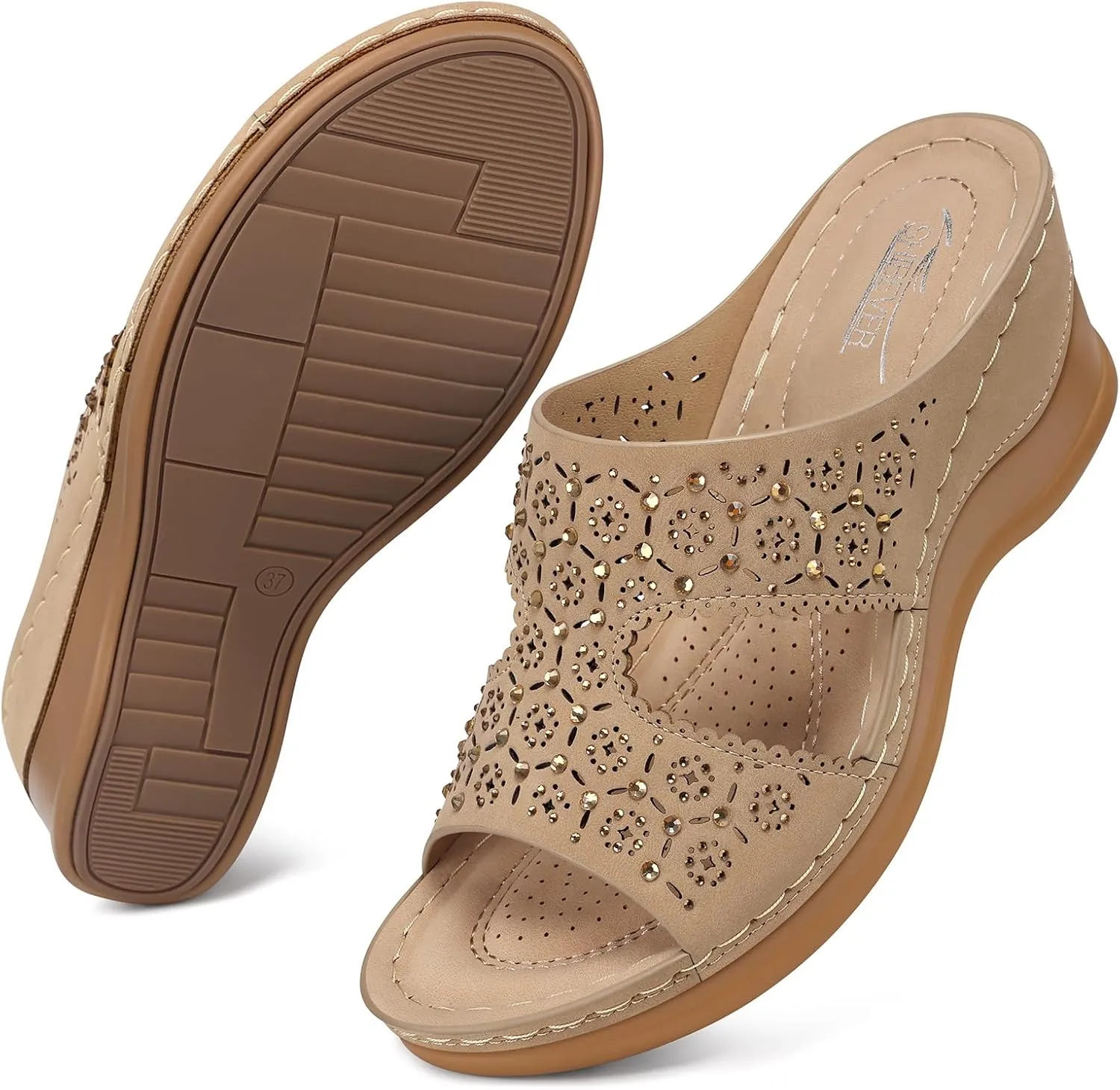 SHIBEVER Wedge Sandals for Women Dressy: Summer Slip On Womens - Slide Comfortable Walking Platform Sandals
