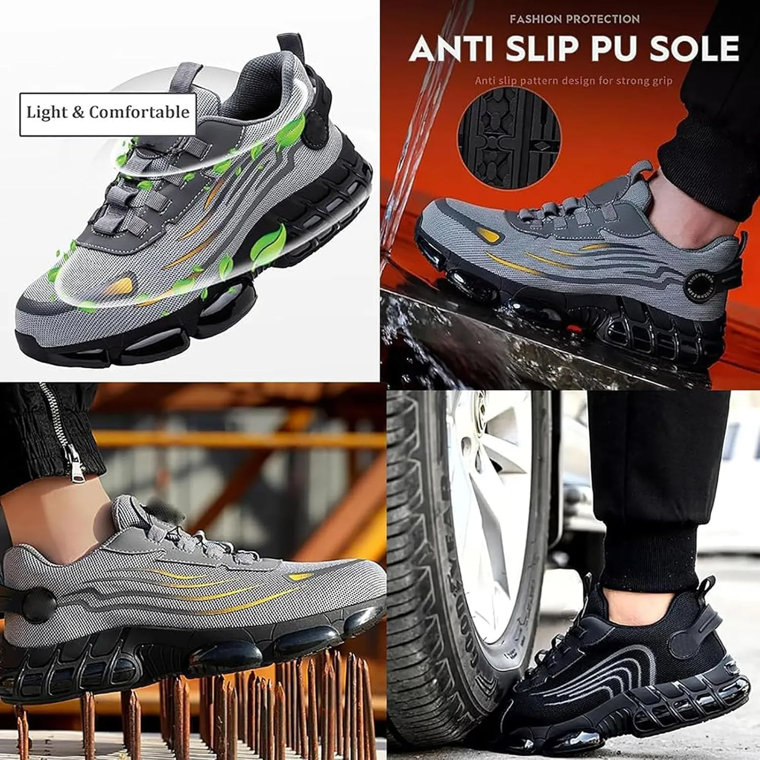 Shoes for Men, Steel Toe Power Trainers, Steel Toe Shoes, Puncture Proof Slip on Sneakers