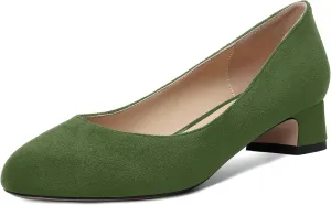 SHOWFOREST Womens Dress Solid Business Suede Round Toe Slip On Chunky Low Heel Pumps Shoes 1.5 Inch