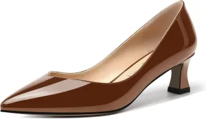 SHOWFOREST Women's Patent Dress Solid Pointed Toe Slip On Bridal Kitten Low Heel Pumps Shoes 2 Inch