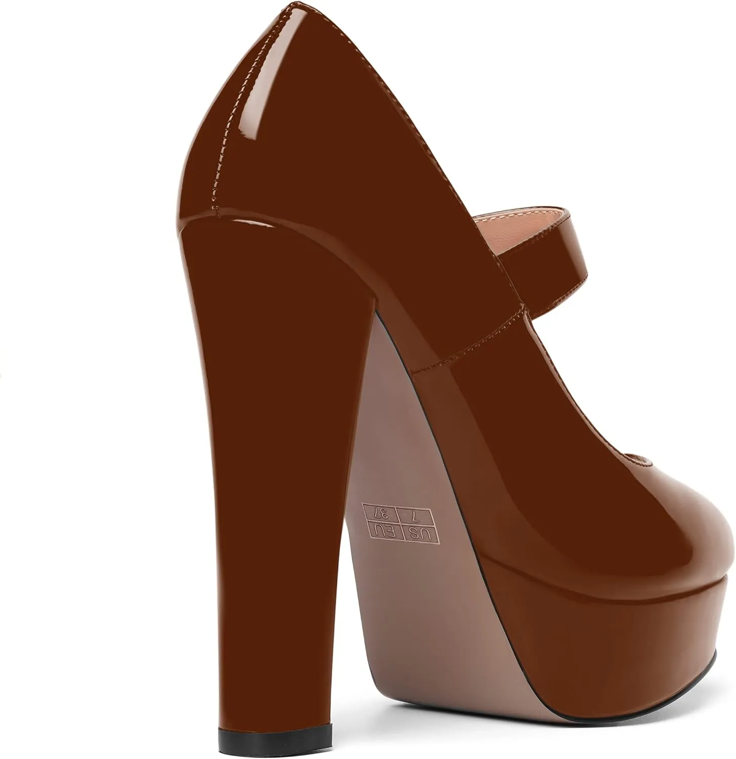 SHOWFOREST Womens Slip On Adjustable Strap Patent Party Platform Sexy Round Toe Block High Heel Pumps Shoes 5 Inch