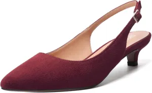 SKYSTERRY Womens Casual Pointed Toe Suede Slip On Wedding Slingback Kitten Low Heel Pumps Shoes 1.5 Inch