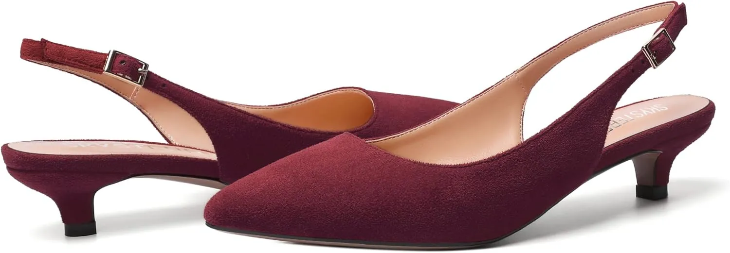 SKYSTERRY Womens Casual Pointed Toe Suede Slip On Wedding Slingback Kitten Low Heel Pumps Shoes 1.5 Inch